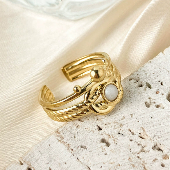 Natural Stone Ring Stainless Steel Geometric Electroplating Unisex Fashion