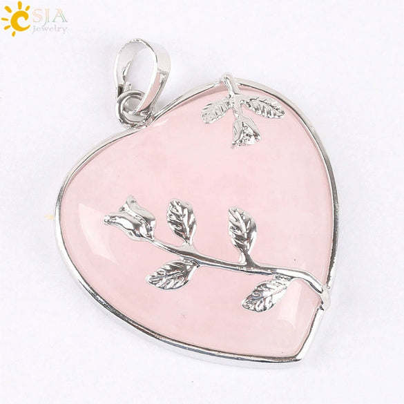 Natural Stone Rose Heart Pendant Necklace With Ball Chain Minimalist Electroplated Copper Accessories