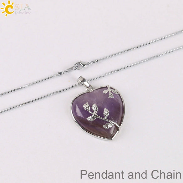 Natural Stone Rose Heart Pendant Necklace With Ball Chain Minimalist Electroplated Copper Accessories