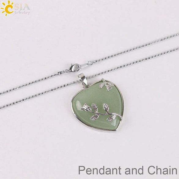 Natural Stone Rose Heart Pendant Necklace With Ball Chain Minimalist Electroplated Copper Accessories