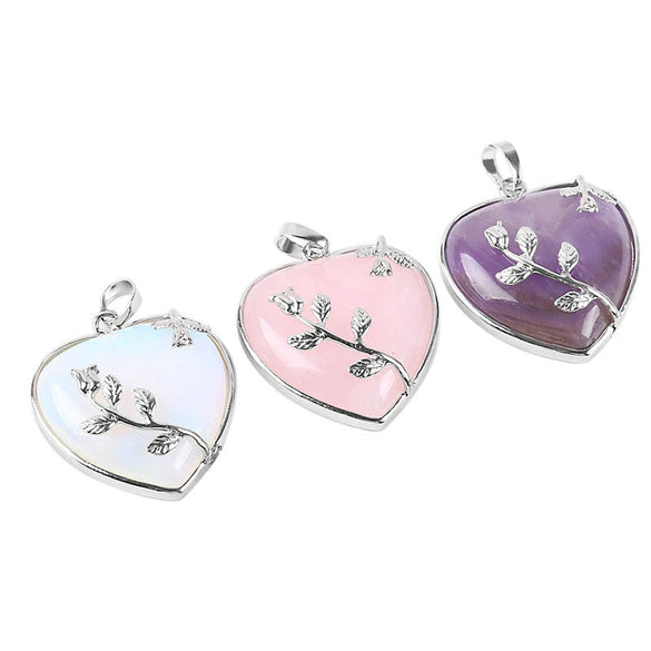 Natural Stone Rose Heart Pendant Necklace With Ball Chain Minimalist Electroplated Copper Accessories
