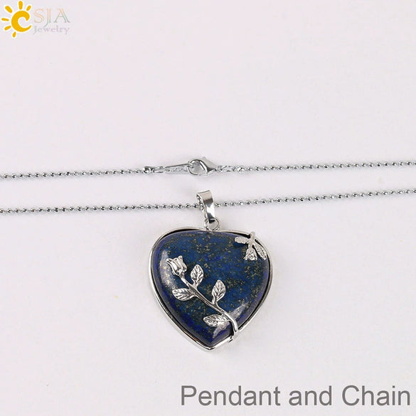 Natural Stone Rose Heart Pendant Necklace With Ball Chain Minimalist Electroplated Copper Accessories