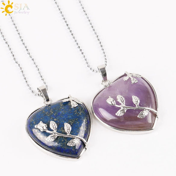 Natural Stone Rose Heart Pendant Necklace With Ball Chain Minimalist Electroplated Copper Accessories