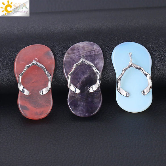 Natural Stone Slipper Pendant Necklace With Polished Copper Accessories Beach Style Necklace For Women And Couples