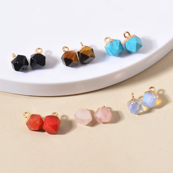 Natural Stone Square Faceted Pendant Diy Jewelry Accessories Handmade With Electroplating For Necklace Earrings
