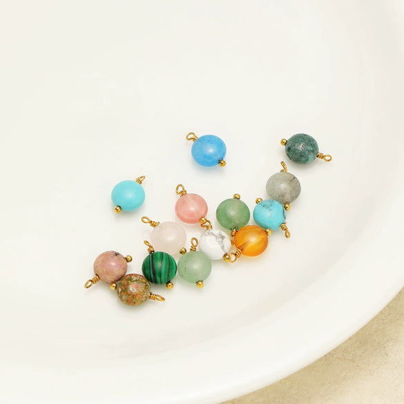 Natural Stone Stainless Steel Round Pendant Electroplated Diy Jewelry Bracelet Necklace Accessories