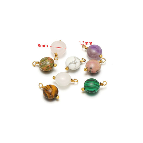 Natural Stone Stainless Steel Round Pendant Electroplated Diy Jewelry Bracelet Necklace Accessories