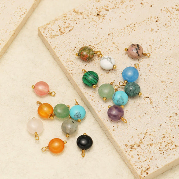 Natural Stone Stainless Steel Round Pendant Electroplated Diy Jewelry Bracelet Necklace Accessories