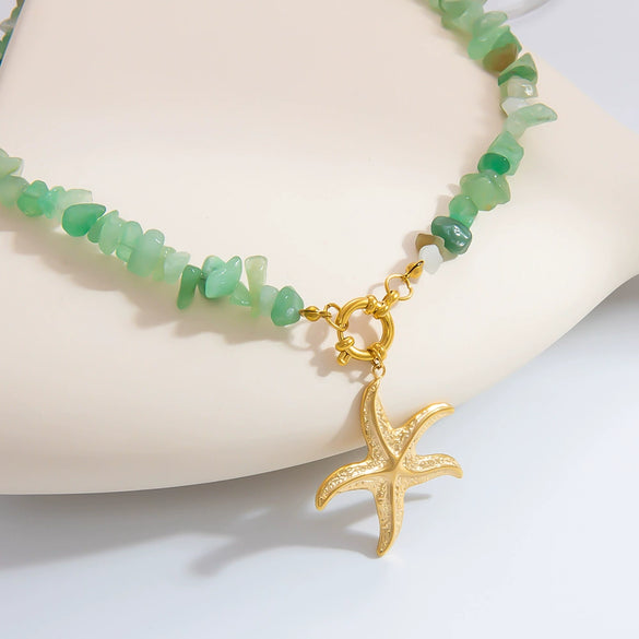 Natural Stone Stainless Steel Starfish Clavicle Chain Necklace For Women Electroplated Niche Light Luxury Non Fading