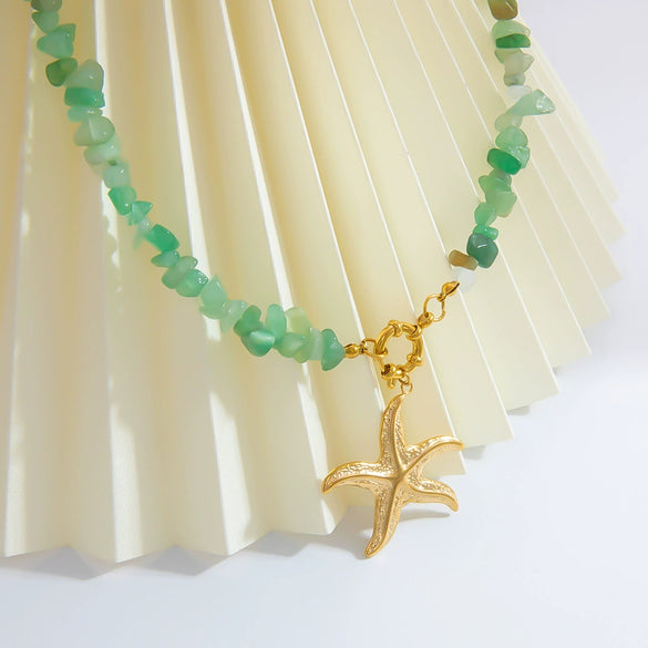 Natural Stone Stainless Steel Starfish Clavicle Chain Necklace For Women Electroplated Niche Light Luxury Non Fading