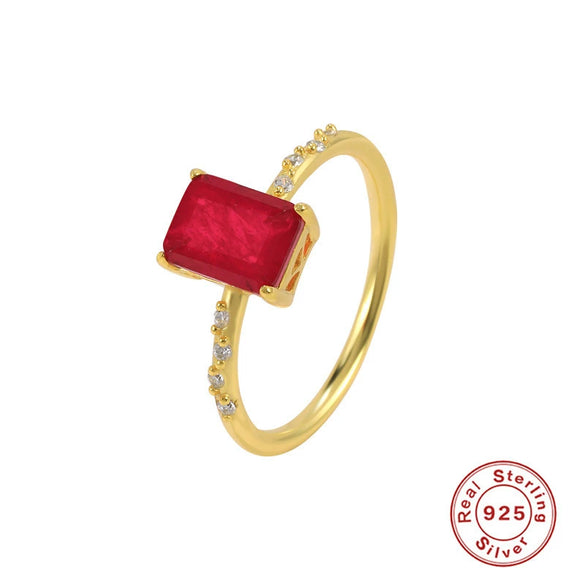 Natural Stone Sterling Silver Geometric Light Luxury Ring With Electroplating Treatment