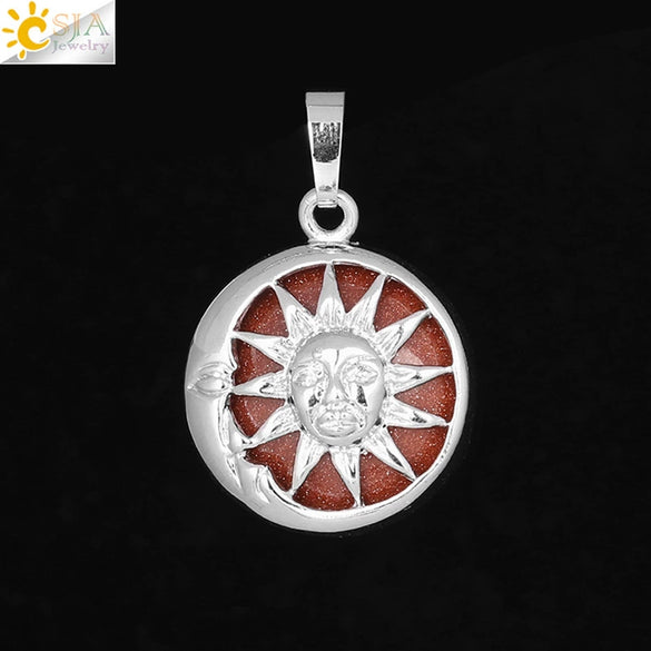 Natural Stone Sun And Moon Pendant Necklace With Alloy Accessories Electroplated Minimalist Crystal Jewelry