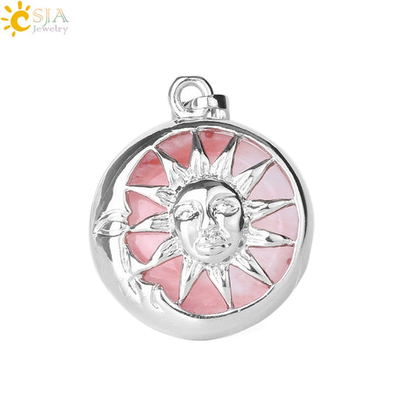Natural Stone Sun And Moon Pendant Necklace With Alloy Accessories Electroplated Minimalist Crystal Jewelry