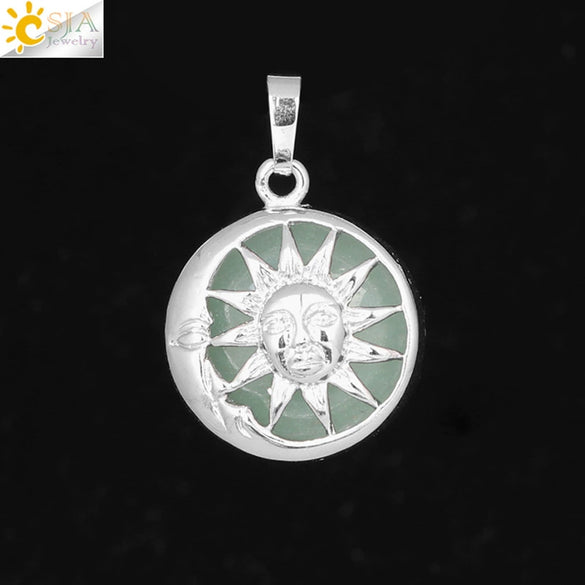 Natural Stone Sun And Moon Pendant Necklace With Alloy Accessories Electroplated Minimalist Crystal Jewelry