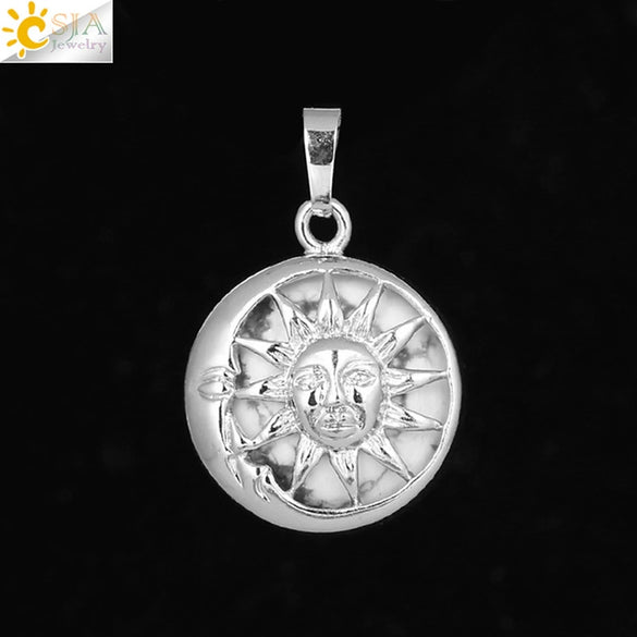Natural Stone Sun And Moon Pendant Necklace With Alloy Accessories Electroplated Minimalist Crystal Jewelry