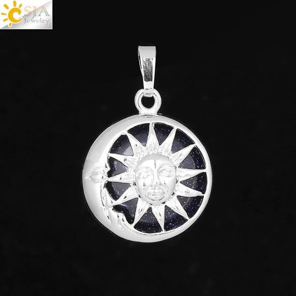 Natural Stone Sun And Moon Pendant Necklace With Alloy Accessories Electroplated Minimalist Crystal Jewelry