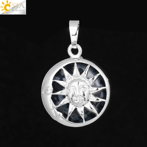 Natural Stone Sun And Moon Pendant Necklace With Alloy Accessories Electroplated Minimalist Crystal Jewelry