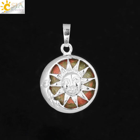 Natural Stone Sun And Moon Pendant Necklace With Alloy Accessories Electroplated Minimalist Crystal Jewelry