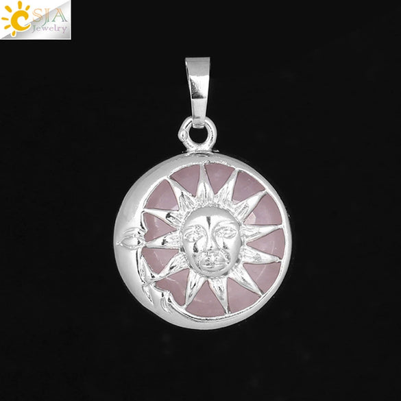Natural Stone Sun And Moon Pendant Necklace With Alloy Accessories Electroplated Minimalist Crystal Jewelry