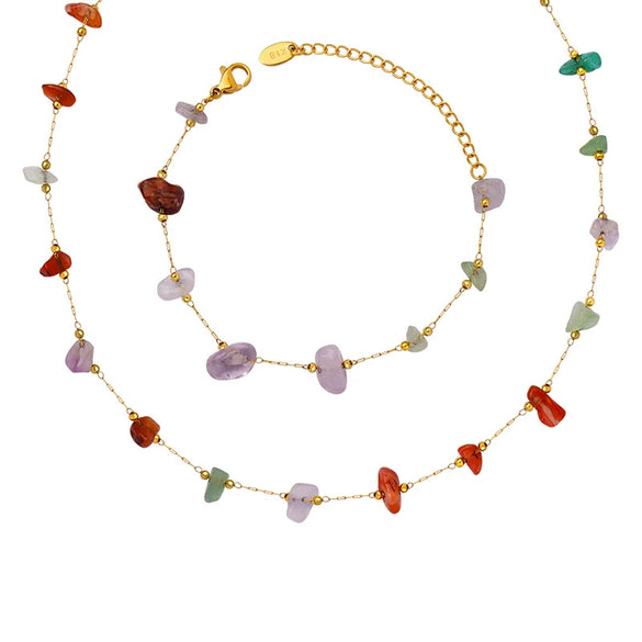 Natural Stone 316L Stainless Steel Gold Plated Pendant Necklace And Bracelet Fashion Jewelry Accessories