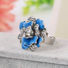 Natural Style Alloy Flower Ring With Diamond Look Rose Design Drop Oil Finish And Adjustable Open Band