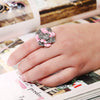 Natural Style Alloy Flower Ring With Diamond Look Rose Design Drop Oil Finish And Adjustable Open Band
