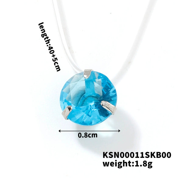 Natural Style Copper Necklace With Transparent Line And Zircon Inlaid Drop Pendant Delicate Clavicle Chain