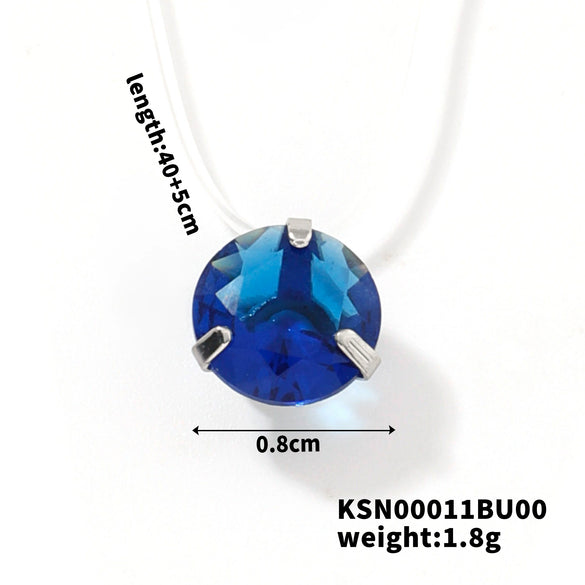 Natural Style Copper Necklace With Transparent Line And Zircon Inlaid Drop Pendant Delicate Clavicle Chain