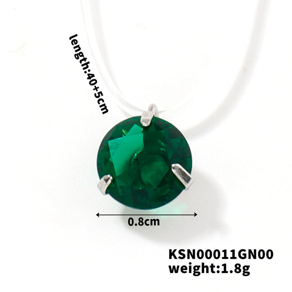 Natural Style Copper Necklace With Transparent Line And Zircon Inlaid Drop Pendant Delicate Clavicle Chain