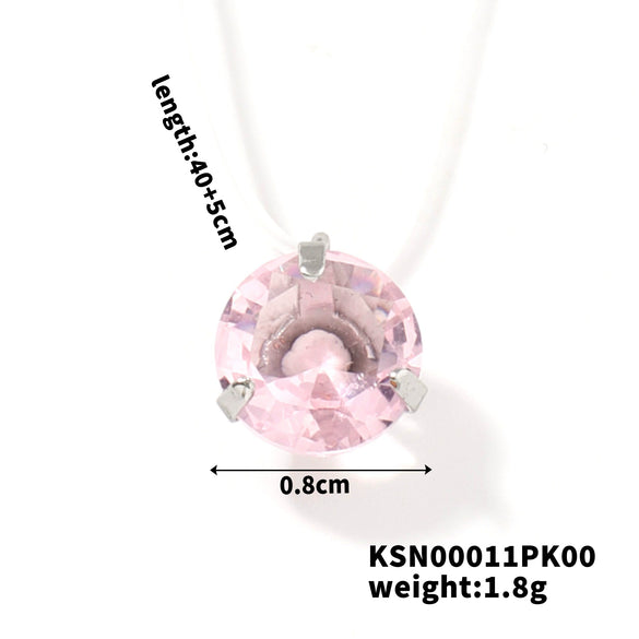 Natural Style Copper Necklace With Transparent Line And Zircon Inlaid Drop Pendant Delicate Clavicle Chain