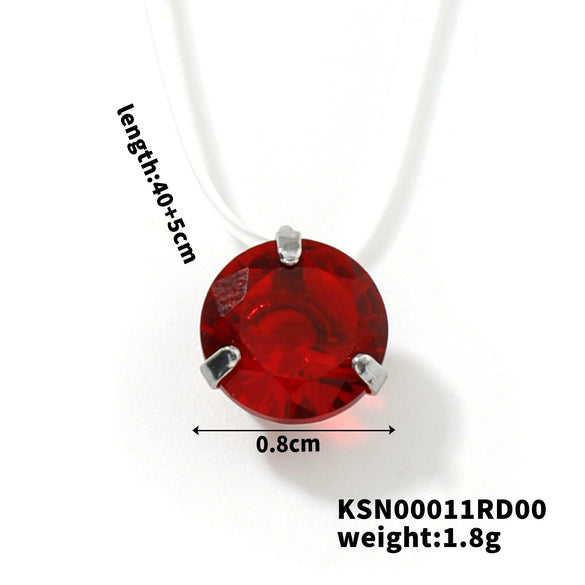 Natural Style Copper Necklace With Transparent Line And Zircon Inlaid Drop Pendant Delicate Clavicle Chain