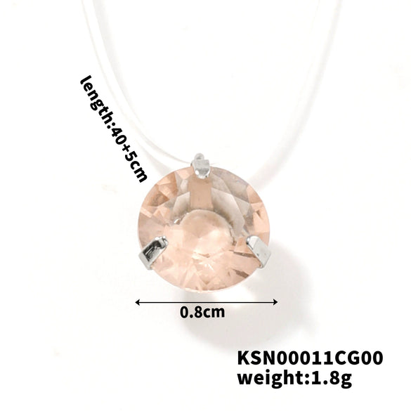 Natural Style Copper Necklace With Transparent Line And Zircon Inlaid Drop Pendant Delicate Clavicle Chain