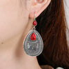 Natural Style Electroplated Metal Drop Earrings With Red Pine Gem Retro Court Inspired Statement Jewelry