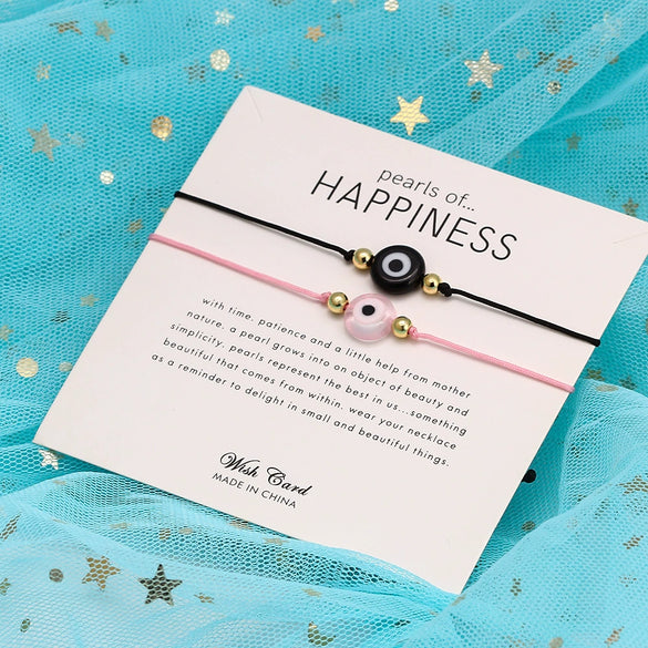 Natural Style Geometry Pattern Plastic Resin Shell Devil's Eye Red Rope Woven Card Couple Bracelet For Unisex