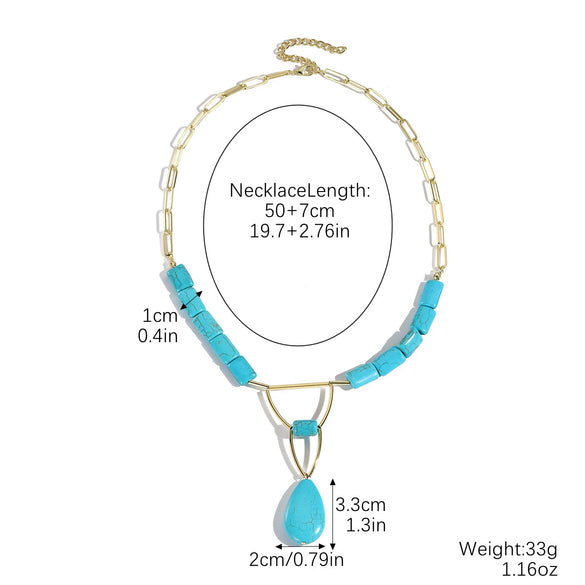 Natural Turquoise Beaded Jewelry Geometric Bohemian Style Double Layer Drop Pendant Necklace With Electroplating