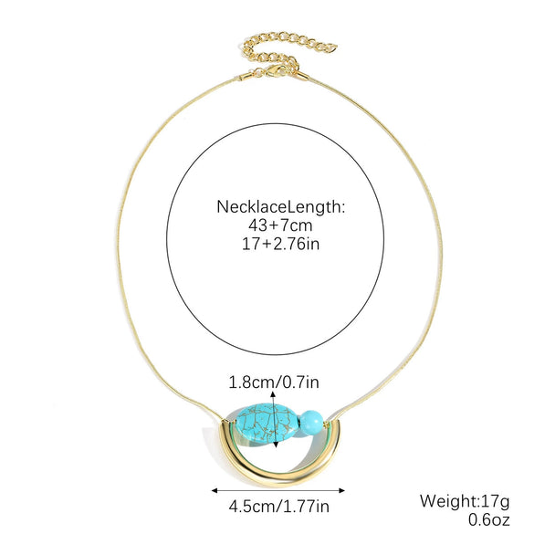 Natural Turquoise Beaded Jewelry Geometric Bohemian Style Double Layer Drop Pendant Necklace With Electroplating