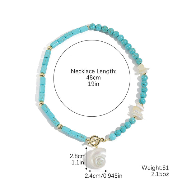 Natural Turquoise Beaded Jewelry Geometric Bohemian Style Double Layer Drop Pendant Necklace With Electroplating