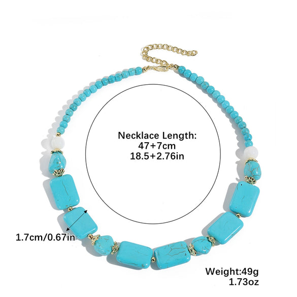 Natural Turquoise Beaded Jewelry Geometric Bohemian Style Double Layer Drop Pendant Necklace With Electroplating