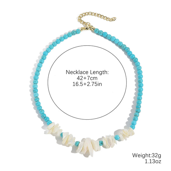 Natural Turquoise Beaded Jewelry Geometric Bohemian Style Double Layer Drop Pendant Necklace With Electroplating