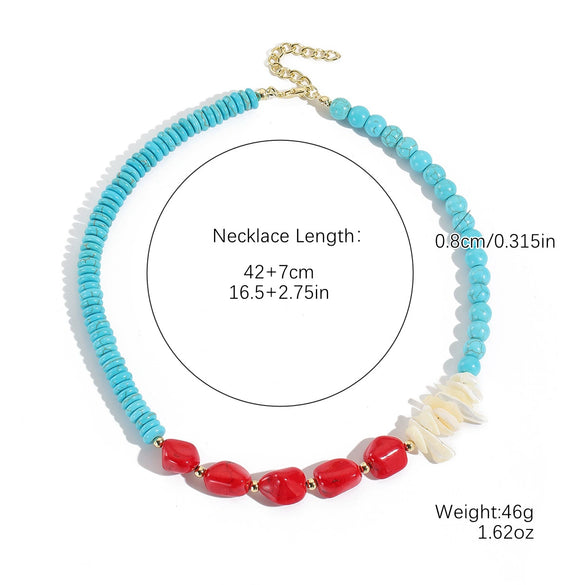 Natural Turquoise Beaded Jewelry Geometric Bohemian Style Double Layer Drop Pendant Necklace With Electroplating