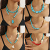 Natural Turquoise Beaded Jewelry Geometric Bohemian Style Double Layer Drop Pendant Necklace With Electroplating