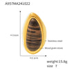 Natural Wood Grained Stone Drop Ring For Women Light Luxury Ring Jewelry Plated With 18K Real Gold Electroplated Stainless Steel