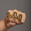 Natural Wood Grained Stone Drop Ring For Women Light Luxury Ring Jewelry Plated With 18K Real Gold Electroplated Stainless Steel