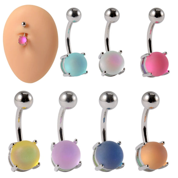 Navel Ornament Stainless Steel Geometric Polished Unisex Candycolored Outer Tooth Navel Ring Frosted Navel Button Piercing