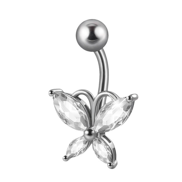 Navel Ring Copper Inlaid Zircon Stainless Steel Butterfly Style