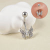 Navel Ring Copper Inlaid Zircon Stainless Steel Butterfly Style