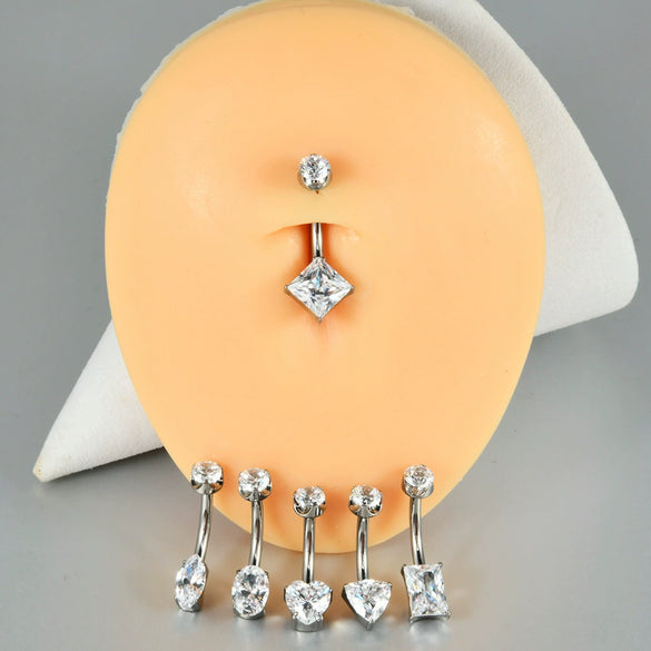 Navel Ring Heartshaped Zircon G23 Titanium Geometric Style