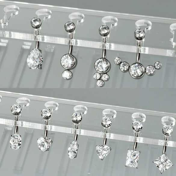 Navel Ring Heartshaped Zircon G23 Titanium Geometric Style