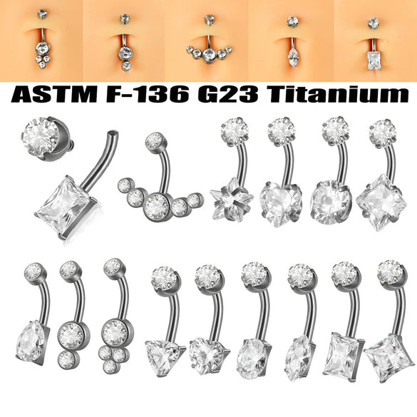 Navel Ring Heartshaped Zircon G23 Titanium Geometric Style