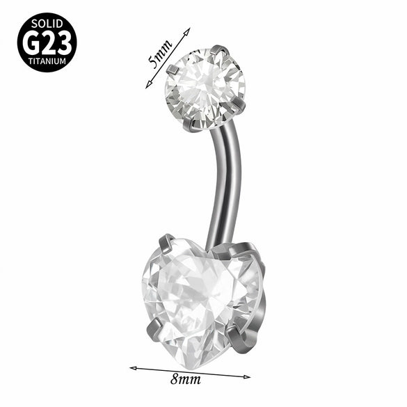 Navel Ring Heartshaped Zircon G23 Titanium Geometric Style